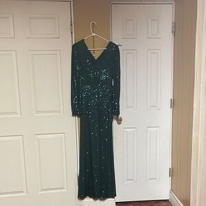 Xscape Dark Green Sequin Long Sleeve Dress